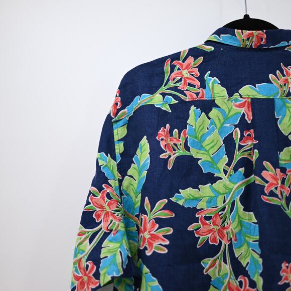 Land's End Mens Linen Hawaiian Tropical Button Up Shirt XL T - Picture 12 of 13